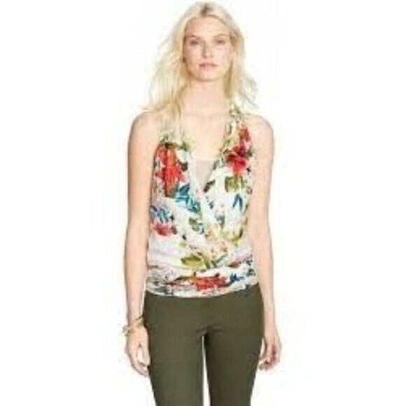 White House Black Market Sleeveless Tropical Floral Surplice Shell Top Medium - Picture 1 of 6